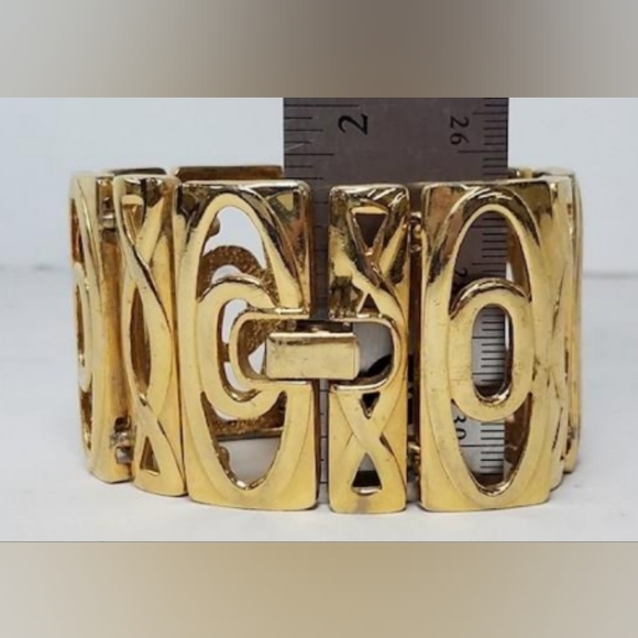 Kenneth Lane Signed Gold Tone VTG Oval Panel Link Heavy Statement Bracelet - Picture 4 of 15
